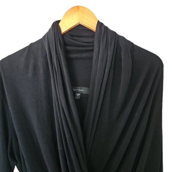 Karen Kane Black Wrap Top L Large Kinit Rayon Blend Blouse - Picture 2 of 12